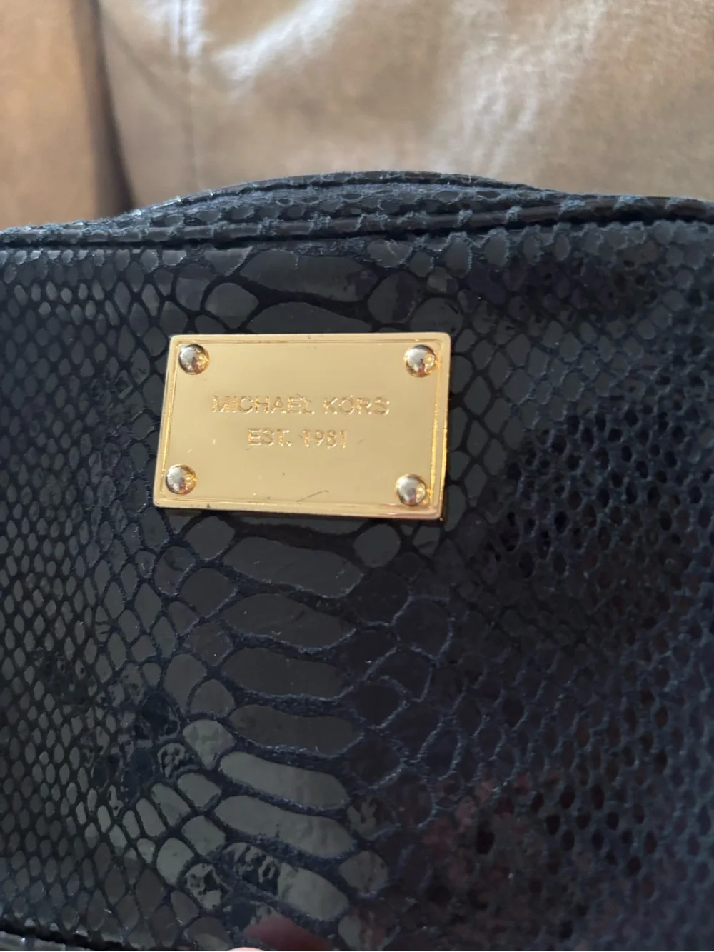 Michael Kors Black Snake-Embossed Crossbody with Gold Plate